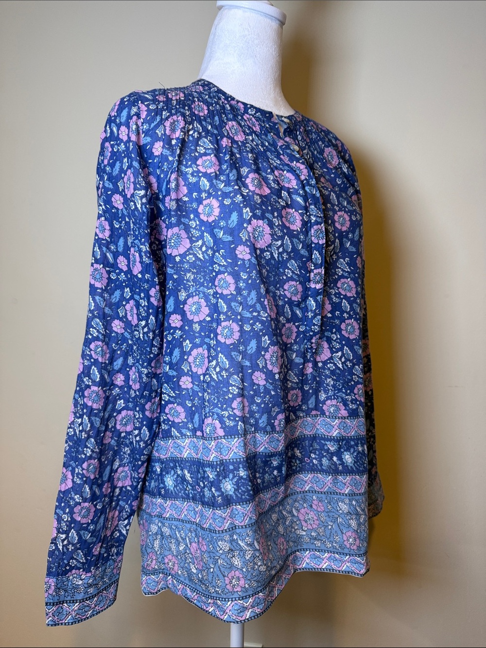 JCREW 100% Cotton Voile popover in floral block print Blue Small - Picture 7 of 14